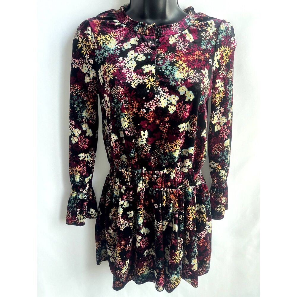 Ella Moss Girls Floral Print Velvet Dress Size 10 Girls Cute Girly Smocked Waist